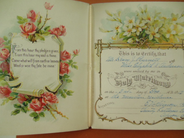 Marriage Certificate Booklet Trinity Lutheran Church, Akron, Ohio